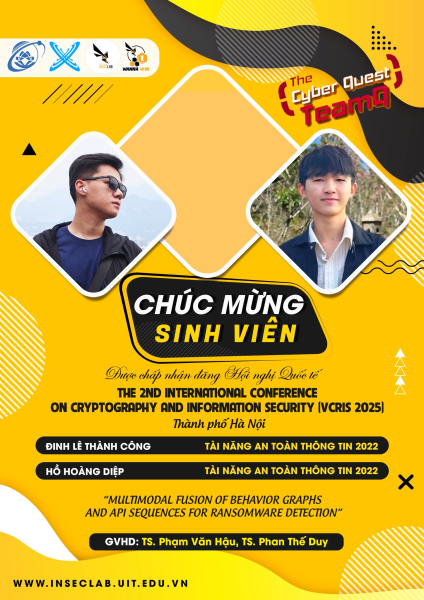 Chúc mừng nhóm sinh viên InSecLab có bài báo nghiên cứu được chấp nhận đăng tại Hội nghị Khoa học Quốc tế “The 2nd International Conference on Cryptography and Information Security (VCRIS 2025)” 1 image